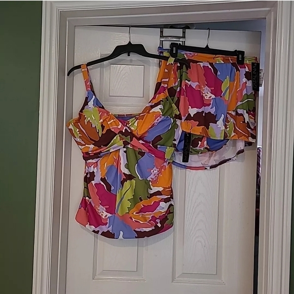 Catalina Swimsuit 3X Tankini Bathing Suit Two Piece Multicolor Floral - Picture 2 of 9